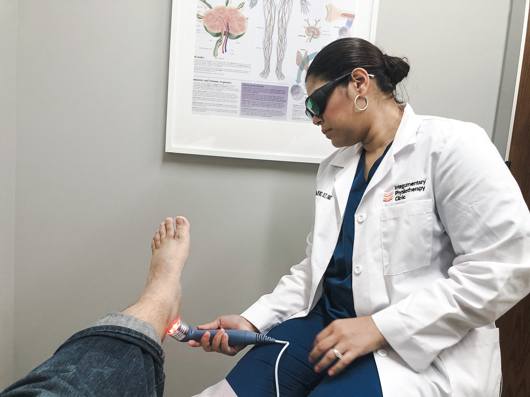 low-level laser therapy on a patient suffering from acute Achilles tendinitis.